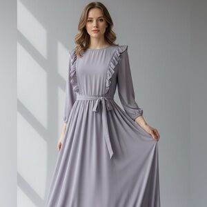 Source Unknown Lilac Ruffle Long-Sleeve Maxi Dress with Tie Waist